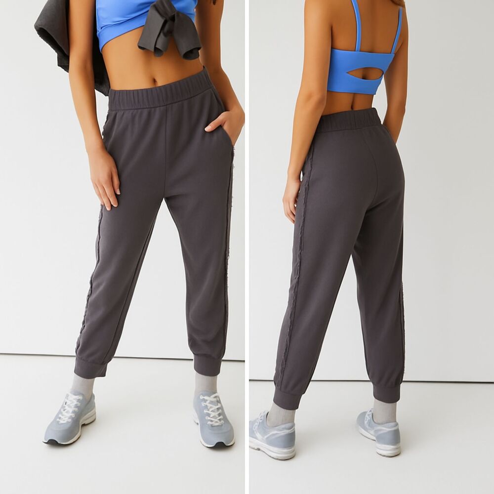 Free People FP Movement Charcoal Jogger High Rise Frayed Seam Lounge Pants S